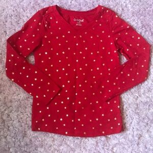 Cat & Jack Girls Small (6/6X) Red long Sleeve Top with Gold stars EUC